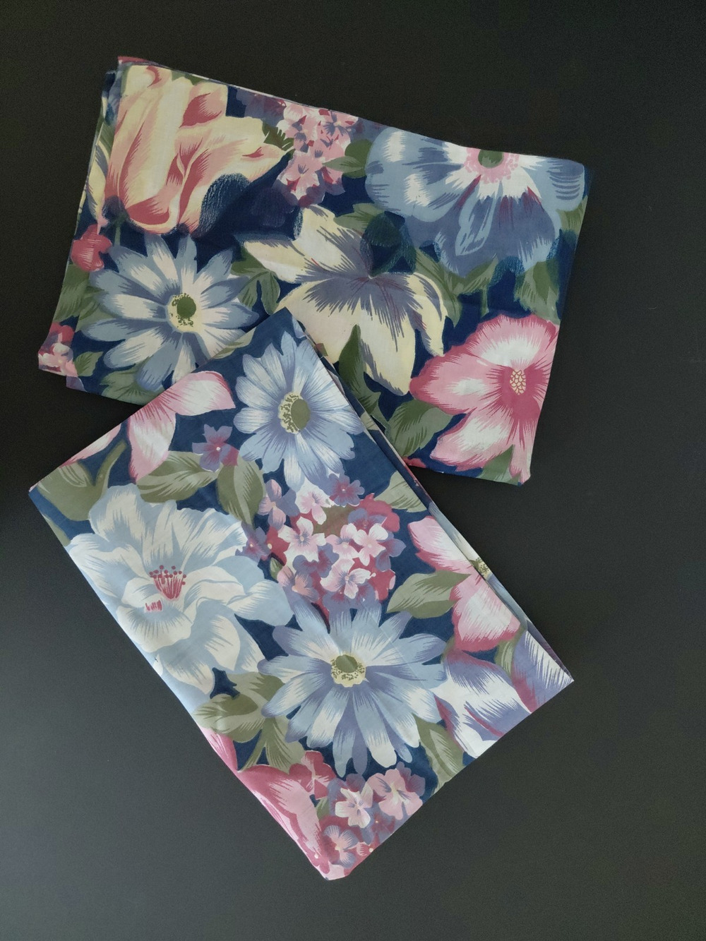 Set of 2 Standard Pillowcase Floral Blue Background VTG Cottagecore Prairie NEW